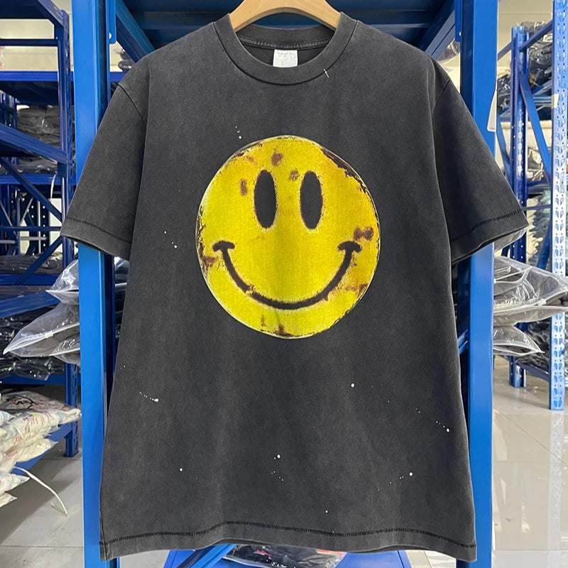 Vintage Washed Saint Blue Angel Oversized T Shirt Summer Cotton Cartoon Short Sleeve Fashion Men Women 1:1 Streetwear