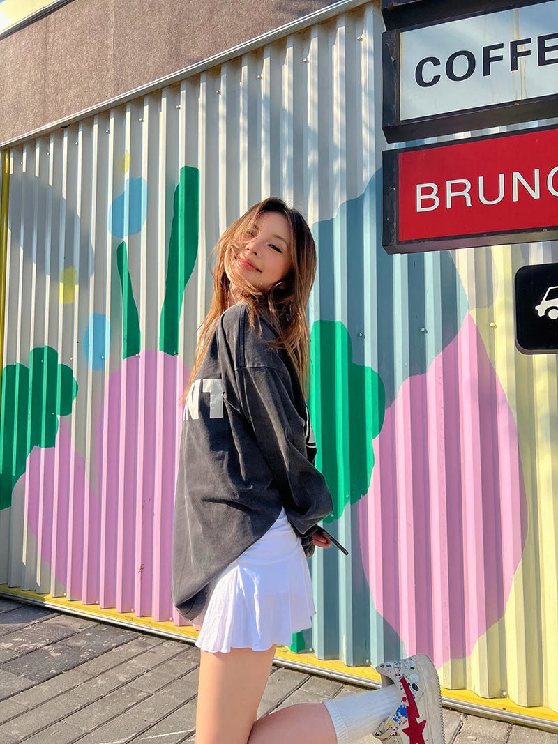 SAINT XXX STB Street Fashion Washed Distressed Letter Print American Style Vintage Casual Men Women Long Sleeve T-shirt