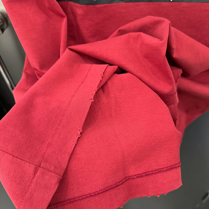 Retro Red Saint Washed 100%cotton Oversized T Shirt Japan Style Letter Crack Print Casual Fashion Short Sleeve