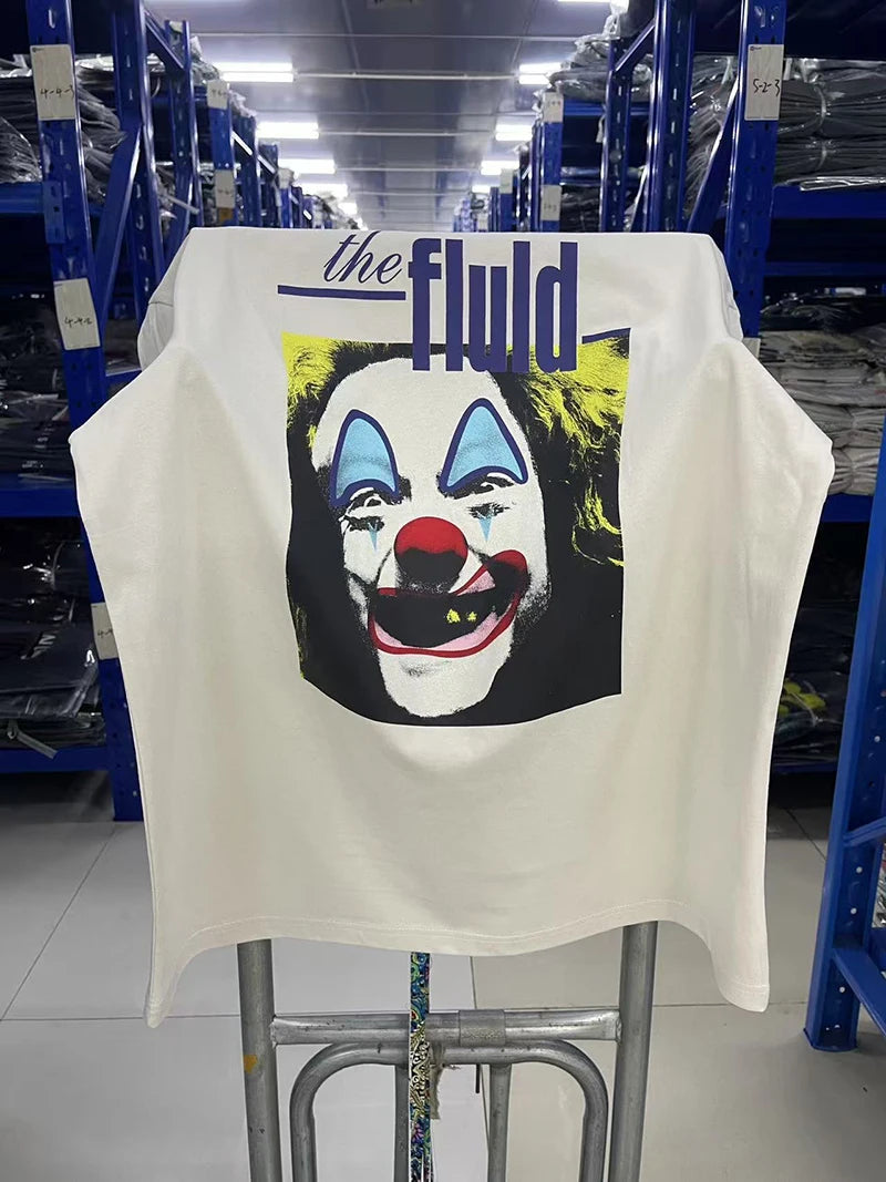 2025 Summer Loose Round Neck Masked Joker Printed Vintage T Shirt Men Street Fashion