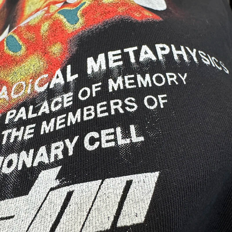 26ss RRR123 Round Neck CVA Wing Print Graphic T Shirts Trend Casual Washed Retro Short Sleeve