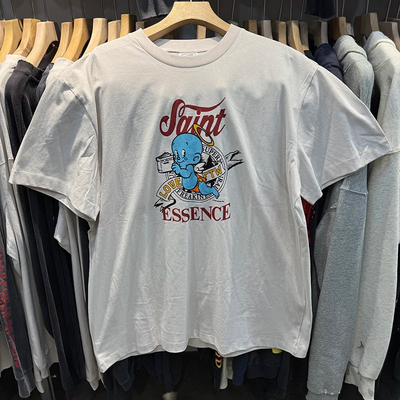 Vintage Cartoon Read Baby Graphic T Shirts High Street Casual Cotton Summer Men Saint Fashion Short Sleeve