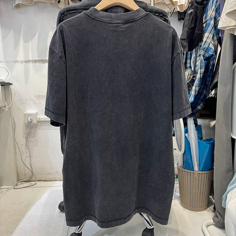 Vintage Washed Saint High Quality Portrait Print Graphic T Shirts Loose Luminous Summer Tops