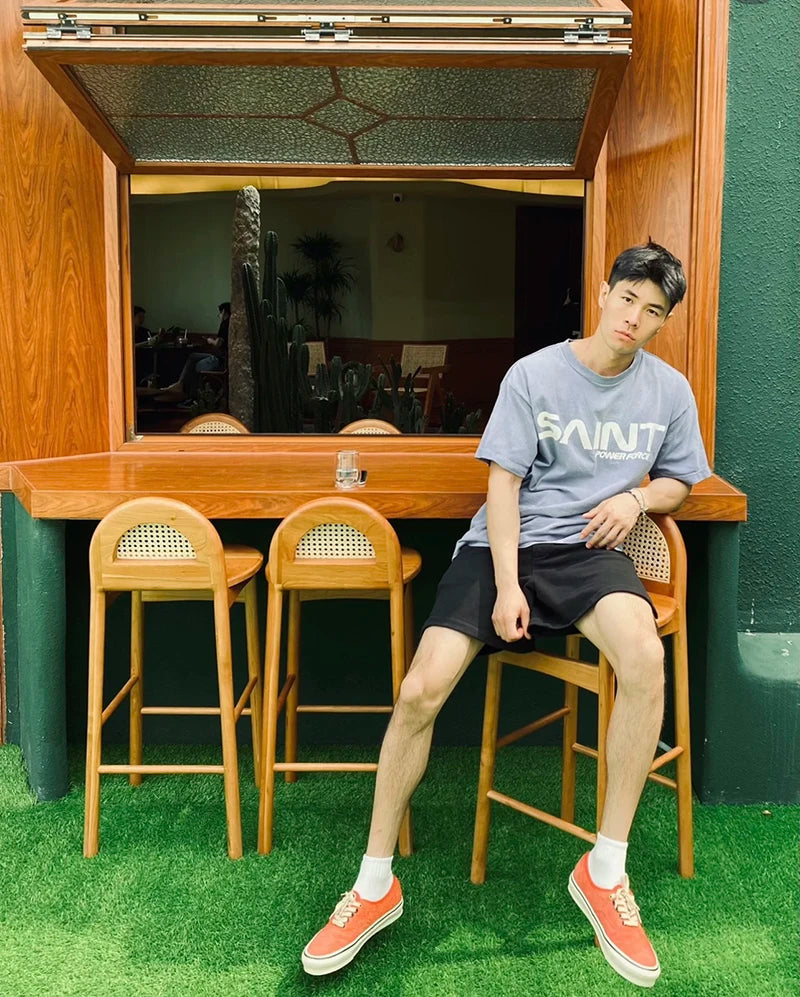 Street Fashion Saint Round Neck Retro Crack Letter Logo Green Printed Short Sleeve American Style Men T Shirt