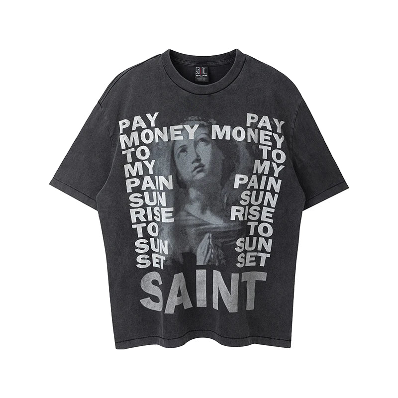 VTG Nine Toothed Nail Round Neck Oversized T Shirt Men High Street Casual Summer Cotton Saint Fashion Short Sleeve