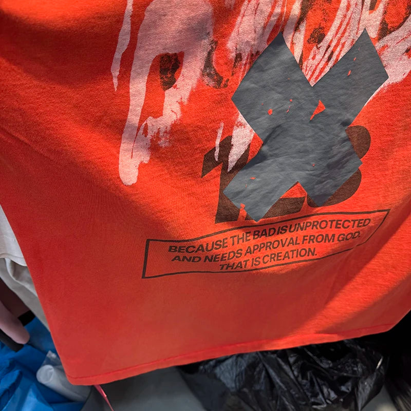 High Quality RRR123 Vintage Red Mens T Shirts X Letter Printed Summer Short Sleeve Streetwear