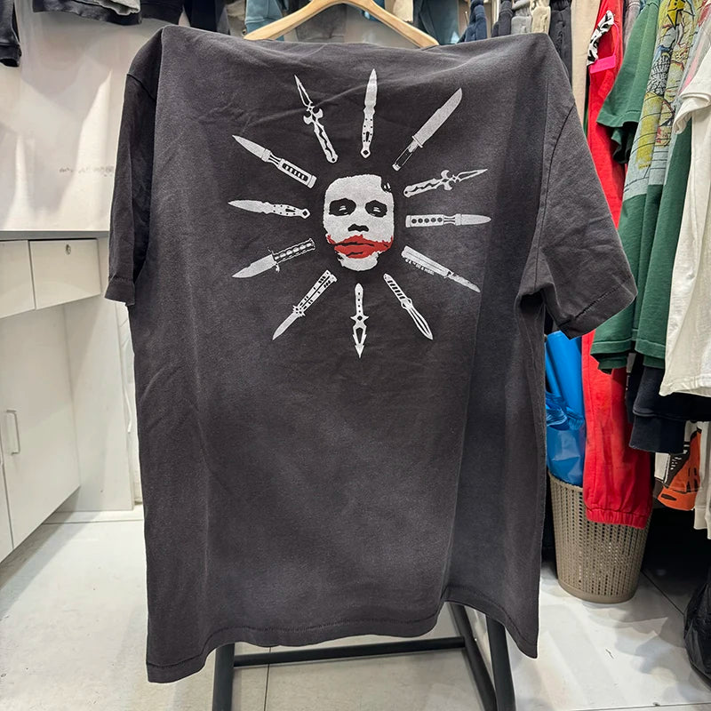 Vintage SAINT Washed American Style WHY SO SERIOUS Letter Print High Street Casual Men Women Cotton T-shirt