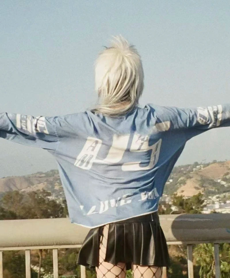 Retro Blue Saint Punk Style T Shirt Autumn Cotton Washed Loose Fashion Long Sleeve