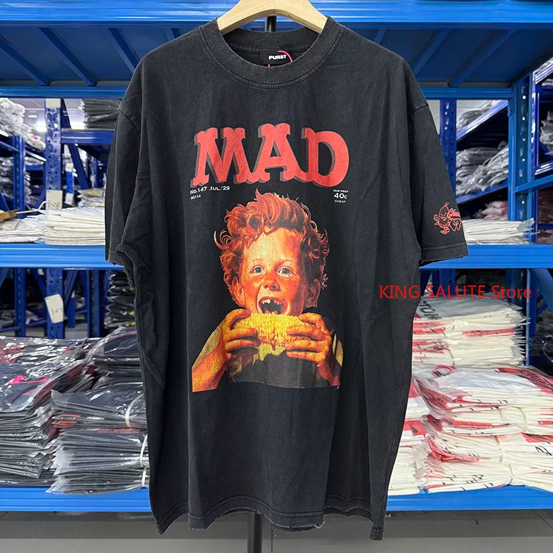 25SS Purey WR MAD Newman Boy Pattern Print Oversized T Shirt High Quality Pure Cotton Youth Fashion Popular Tees
