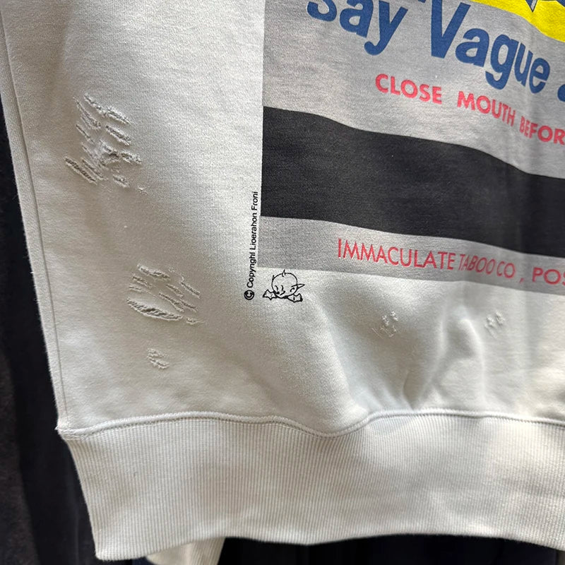 Beige Saint Crewneck for Men Bottle Cap Printed Sweatshirt Crack Retro Hole Winter Thick Trend Tops