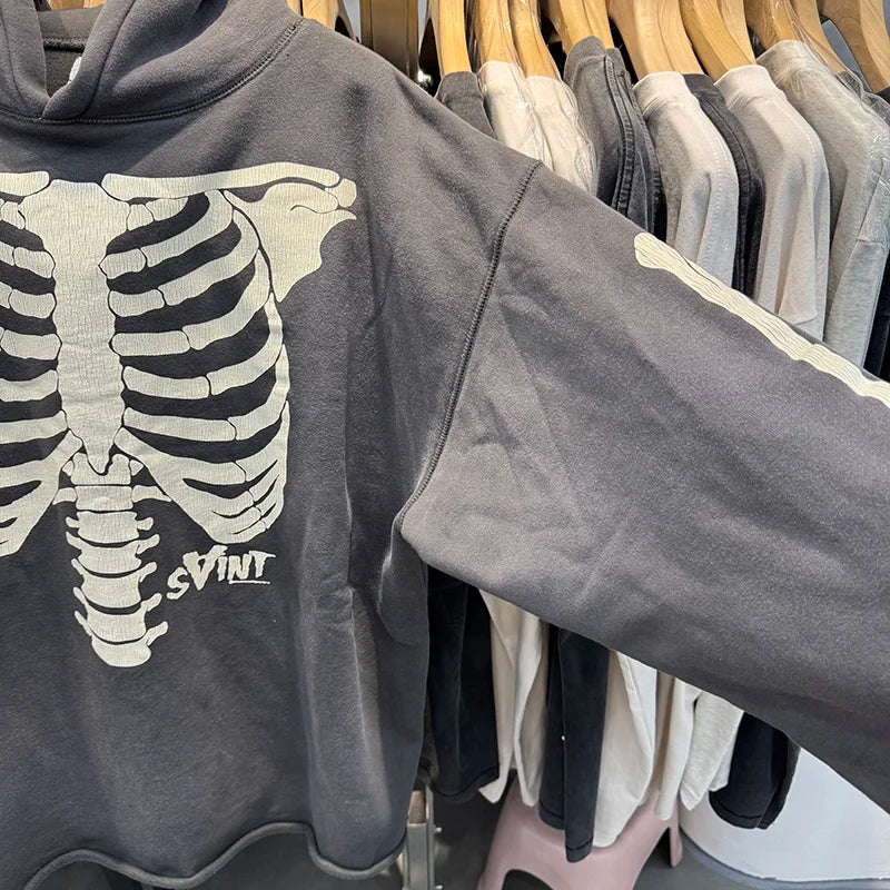 High Quality Saint Skeleton Printed American Style Retro Loose Hoodies Harajuku