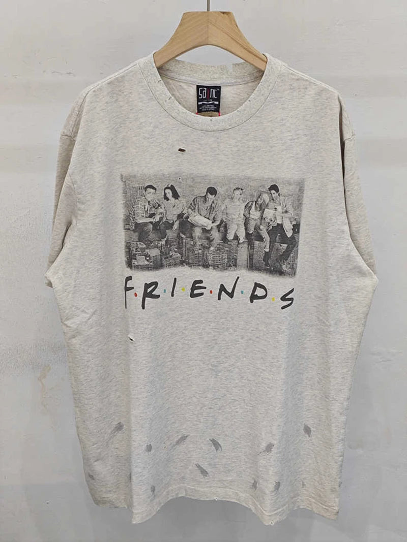 Casual Summer Saint Washed FRIENDS Graphic T Shirts Pure Cotton Loose Short Sleeve