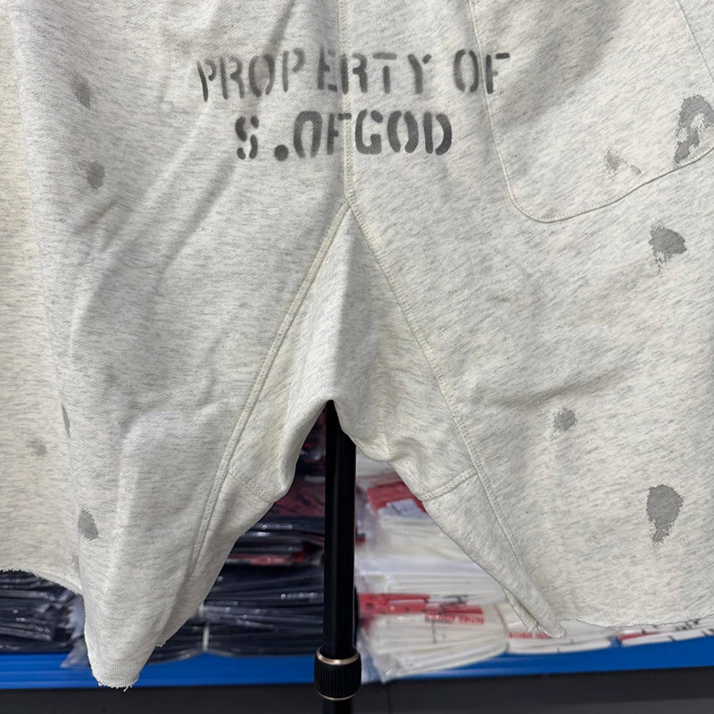 EU Heart-shaped Saint Washed Distressed Retro High Quality Cotton Short Pants Men Summer