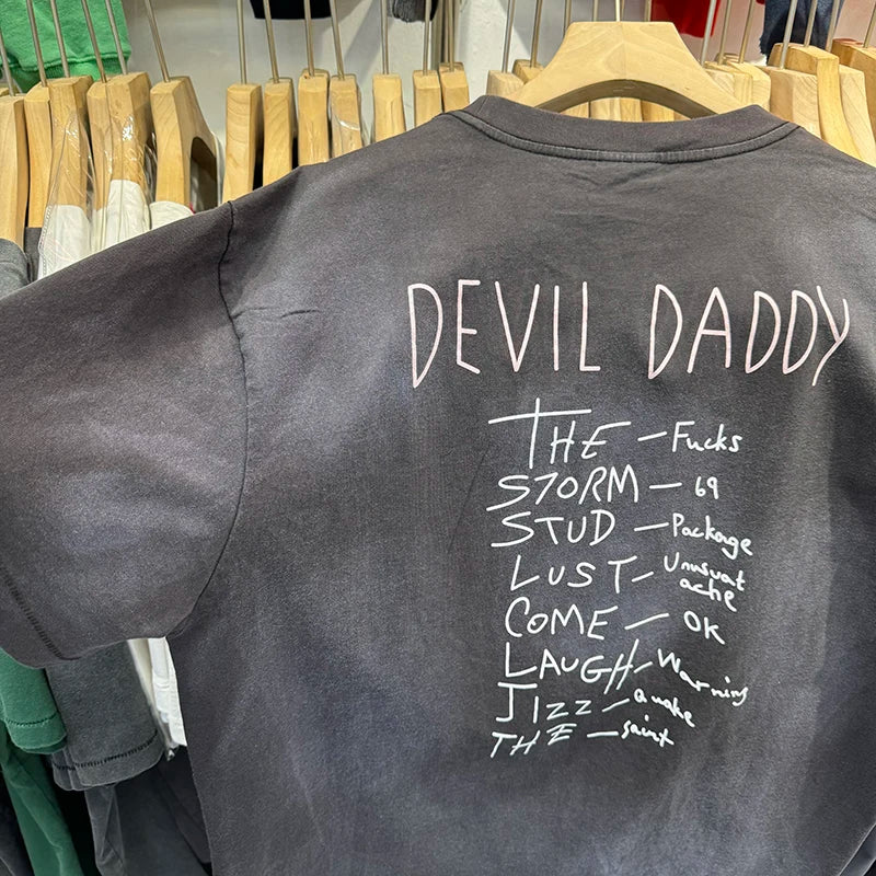 Saint Xxx Stb 25SS DEVIL DADDY Washed Distressed Oversized T Shirt Hip Hop Street Fashion