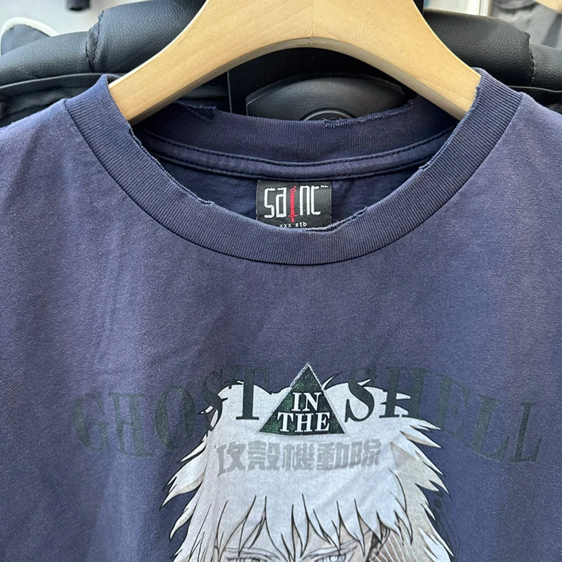 High Quality Saint Round Neck Loose Cartoon Japan Style Graphic T Shirts Street Fashion Men Women 1:1 Vintage Tees