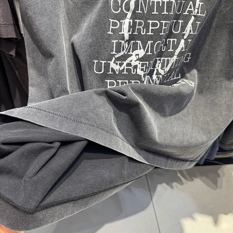 Harajuku Summer Saint Loose Round Neck HOPE SPRINGS Letter Print T Shirts for Men Streetwear