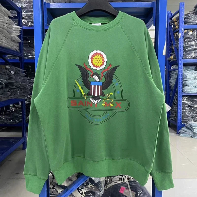 Green Saint Libra Goddess Print Oversized Round Neck Sweatshirts