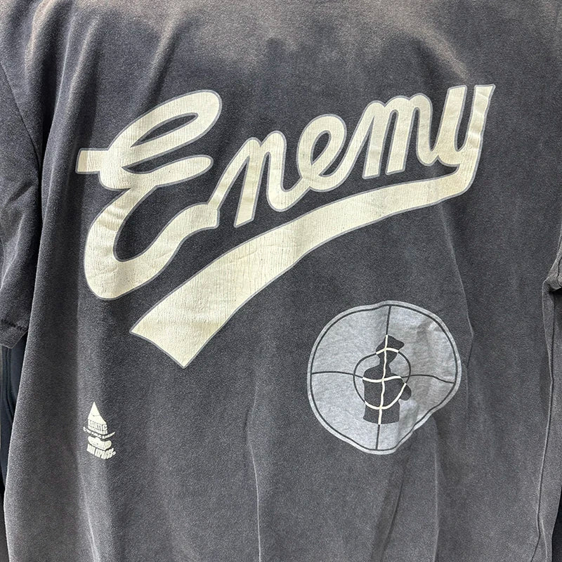 24fw Saint Retro Washed Public Enemy Graphic T Shirts High Street Casual Men Vintage Tees