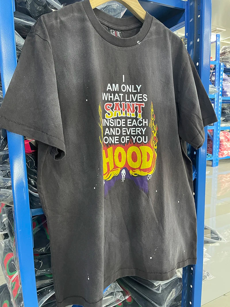 Vintage SAINT Washed American Style WHY SO SERIOUS Letter Print High Street Casual Men Women Cotton T-shirt