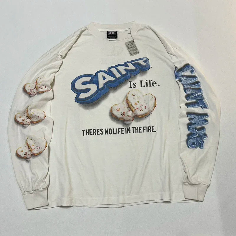 Co Branded Style Saint Retro Round Neck Shell Attack Team Cartoon Graphic T Shirts High Street Casual Men Women 1:1 Fashion Tees