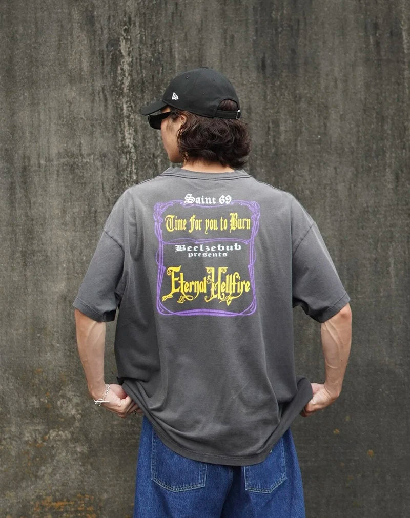 Saint Loose Red Devil Bringer Graphic T Shirts Washed Pure Cotton Hip Hop Style Street Fashion Summer Tees