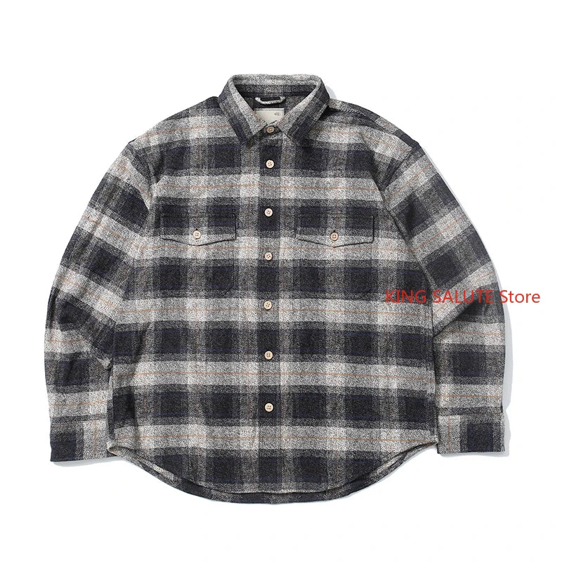 MADNESS Pure Cotton Thick High Quality Black Plaid Men Shirt Street Fashion