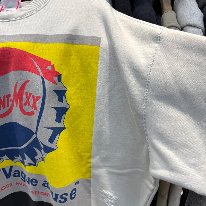 Beige Saint Crewneck for Men Bottle Cap Printed Sweatshirt Crack Retro Hole Winter Thick Trend Tops