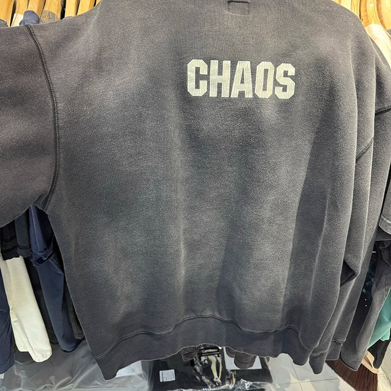 Washed Black SAINT MX6 Street Fashion Men Sweatshirts High Quality Cotton Winter Pullover