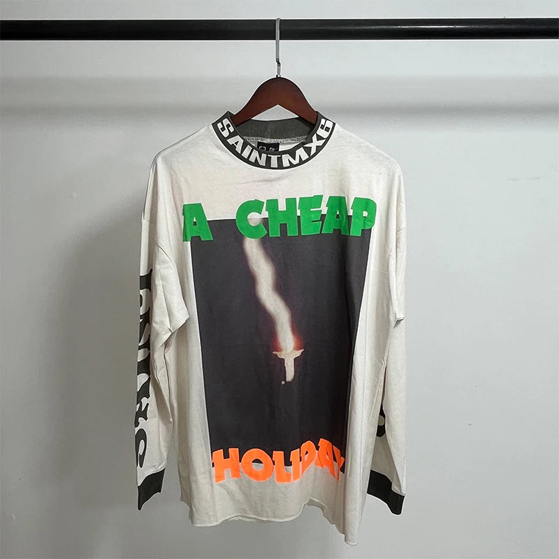 Street Fashion SAINT XXX STB Round Neck Oversized Men T Shirt Vintage Casual Cotton Autumn Long Sleeve Series