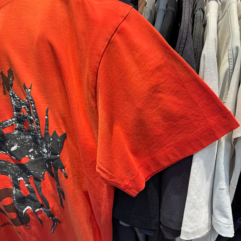 High Quality RRR123 Vintage Red Mens T Shirts X Letter Printed Summer Short Sleeve Streetwear