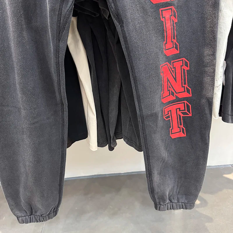 Saint Xxx Stb CREW SWT IT'S Letter Crack Washed Mens Pants Streetwear