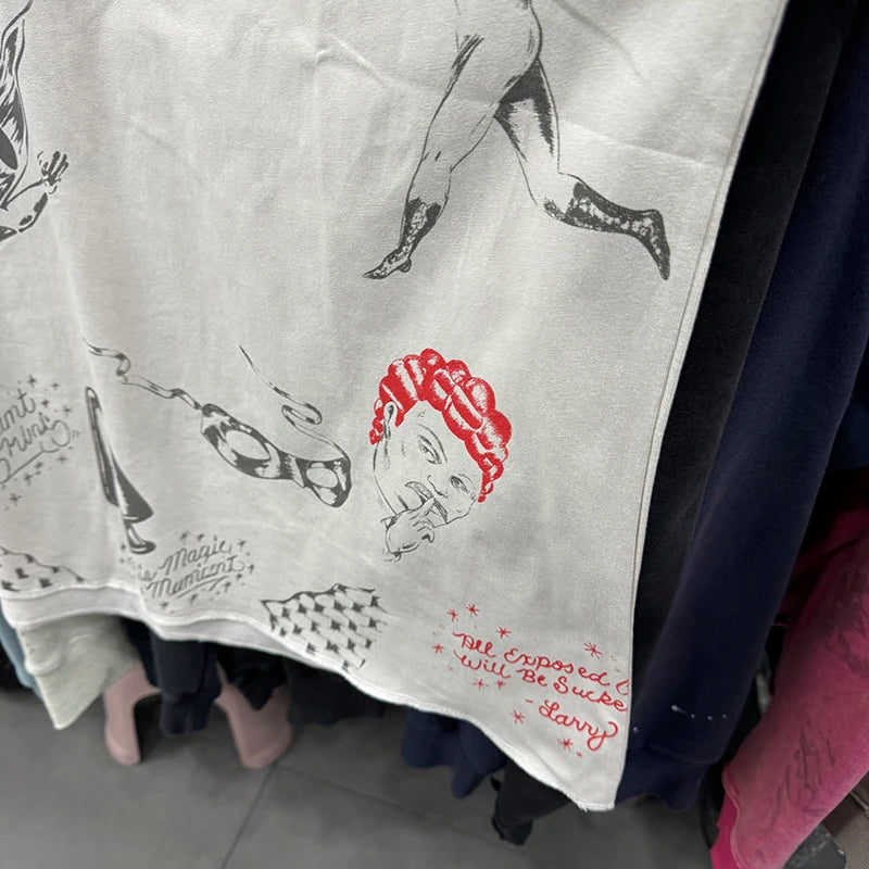 High Quality Saint Art Graffiti Printed Vintage T Shirt Autumn Cotton American Retro Fashion Letter Long Sleeve Men Streetwear