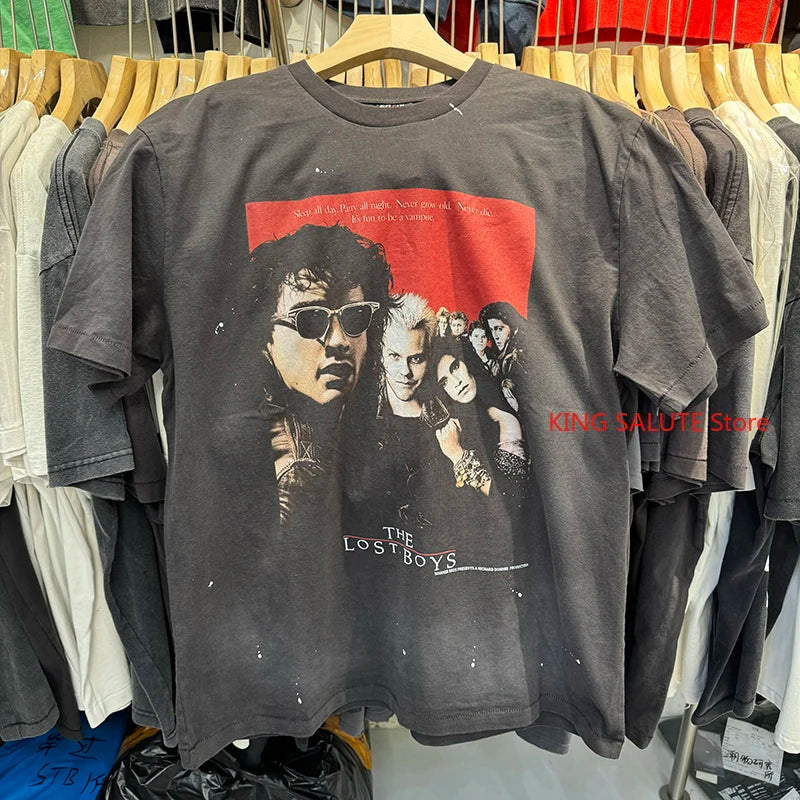 Saint Xxx Stb 25SS DEVIL DADDY Washed Distressed Oversized T Shirt Hip Hop Street Fashion