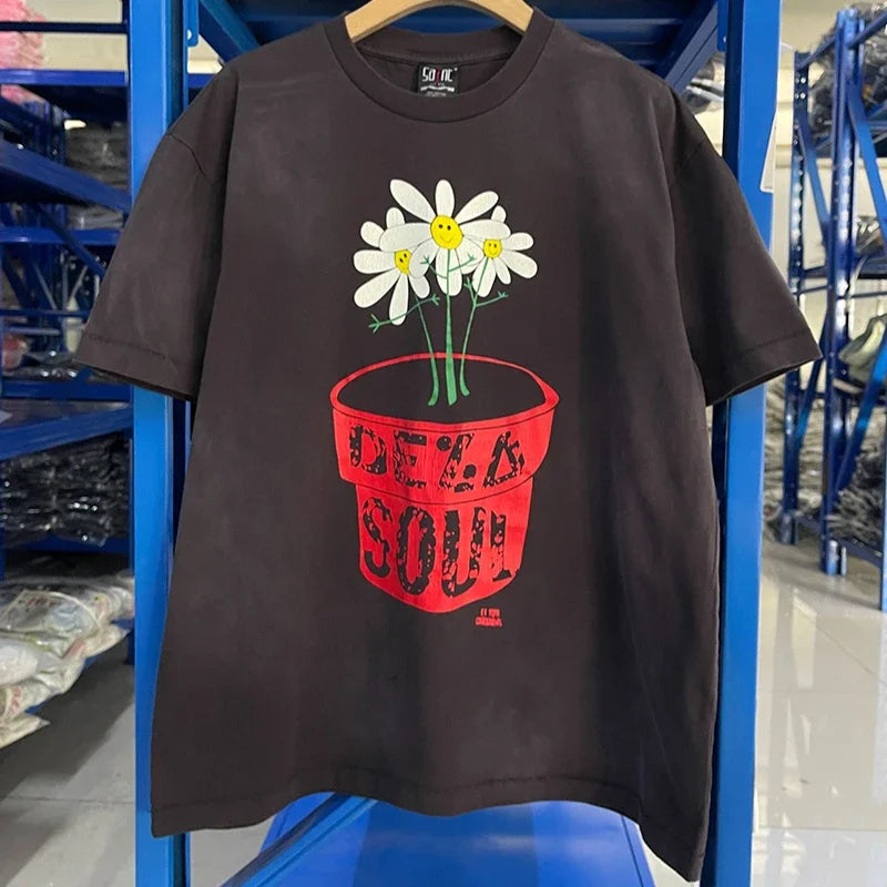 Street Fashion Casper High Quality Washed Summer Short Sleeve Saint Casual Cartoon Letter Print Men Women 1:1 Vintage T-shirt