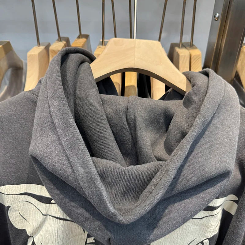 High Quality Saint Skeleton Printed American Style Retro Loose Hoodies Harajuku