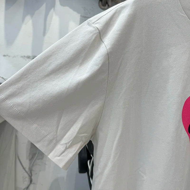 Pink Heart-shaped Saint Round Neck Oversized T Shirt High Street Casual Men Women 1:1 Summer Tees Aries Pattern