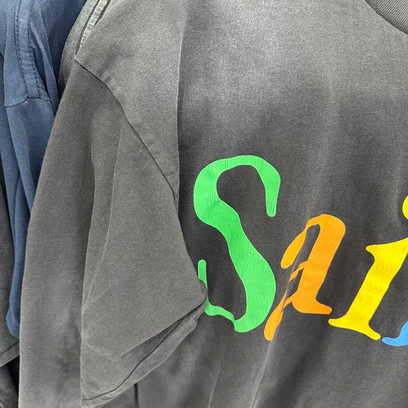 Commuting Style Saint Colorful Letter Print Men Women T Shirts Casual Fashion Autumn Tops
