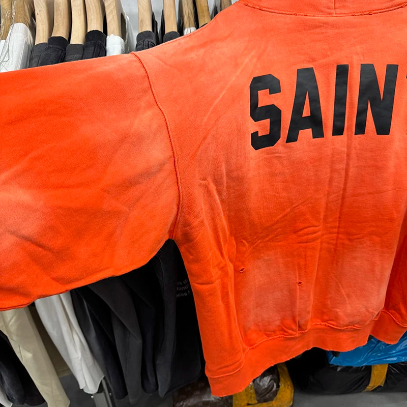 Orange Series Saint Hoodies High Quality Pure Cotton Vintage Casual Fashion Men Women Autumn Winter Coat
