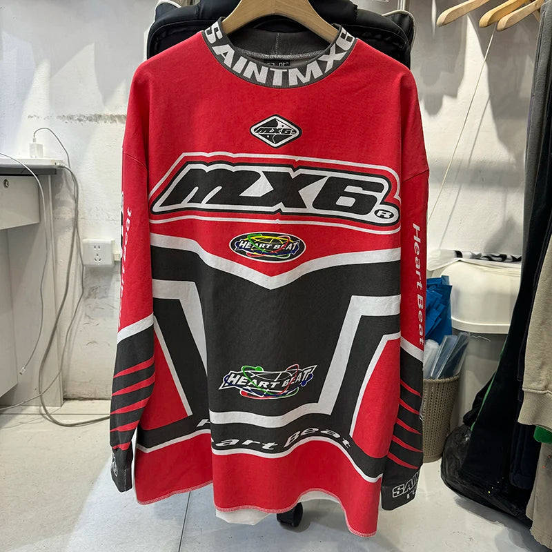 Fashion SAINT Loose Biscuit Print High Street Casual Men Women Vintage T Shirt Autumn and Winter Tops