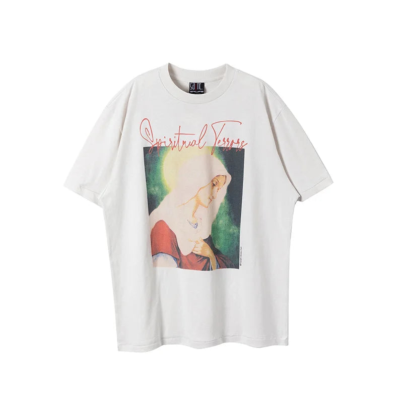 VTG Nine Toothed Nail Round Neck Oversized T Shirt Men High Street Casual Summer Cotton Saint Fashion Short Sleeve