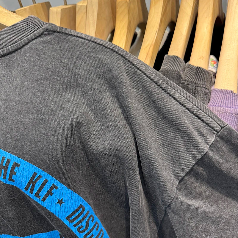 Vintage Trend KLF Autumn Series SAINT Oversized T Shirt Washed Cotton High Street Fashion Men Long Sleeve Tops