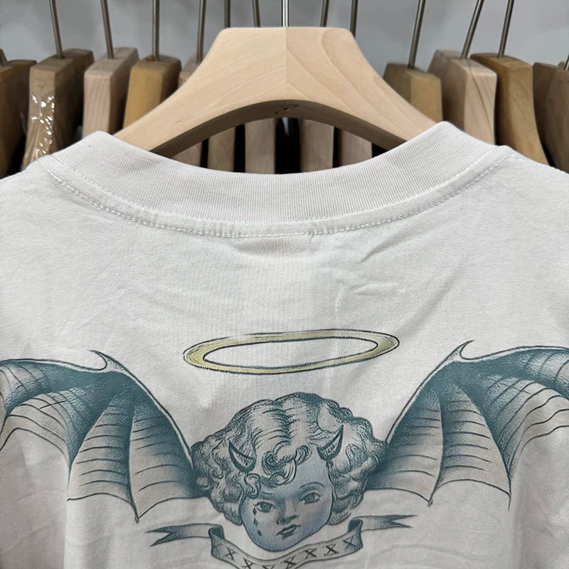 Street Fashion Saint Round Neck Japan Style Angel Print Vintage T Shirt High Quality Men Women Woo Long Sleeve Tees