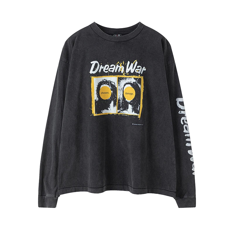 SAINT XXX STB Street Fashion Washed Distressed Letter Print American Style Vintage Casual Men Women Long Sleeve T-shirt