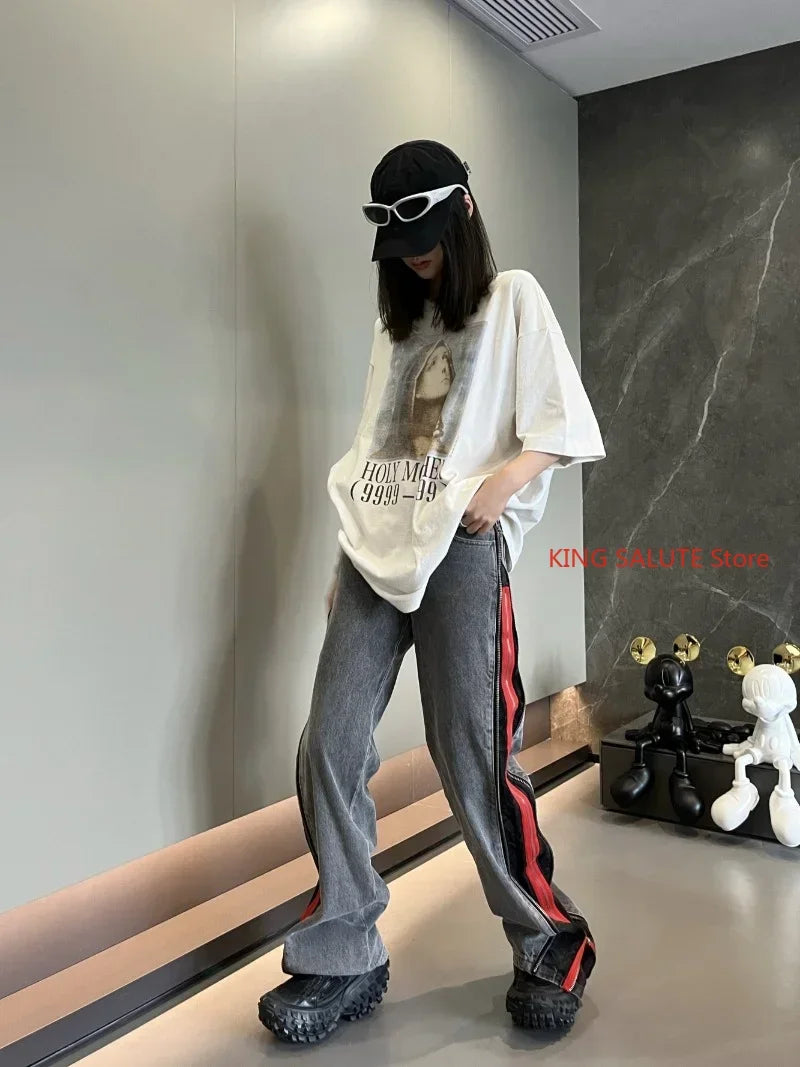 White Series Saint Portrait Letter Pattern Printed Short Sleeve American Casual Loose Men Women 1:1 Pure Cotton T-shirt