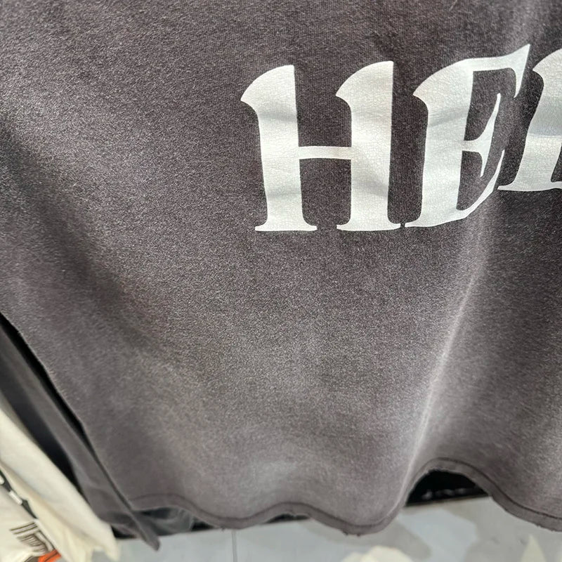 Spring Saint Washed Ripped Pure Cotton Flame Print Graphic T Shirts High Street Casual Men Women Fashion Long Sleeve Tees