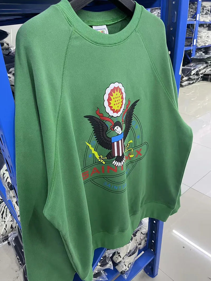 Green Saint Libra Goddess Print Oversized Round Neck Sweatshirts