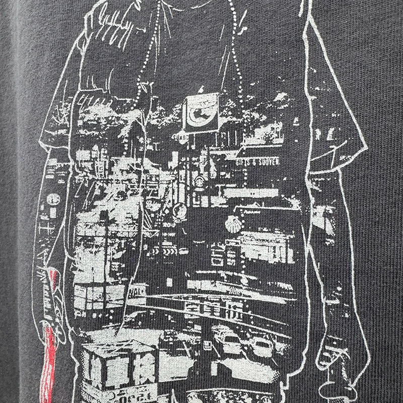 Splashed Ink SAINT Round Neck Loose Character Pattern Print Japan Style Vintage T Shirt