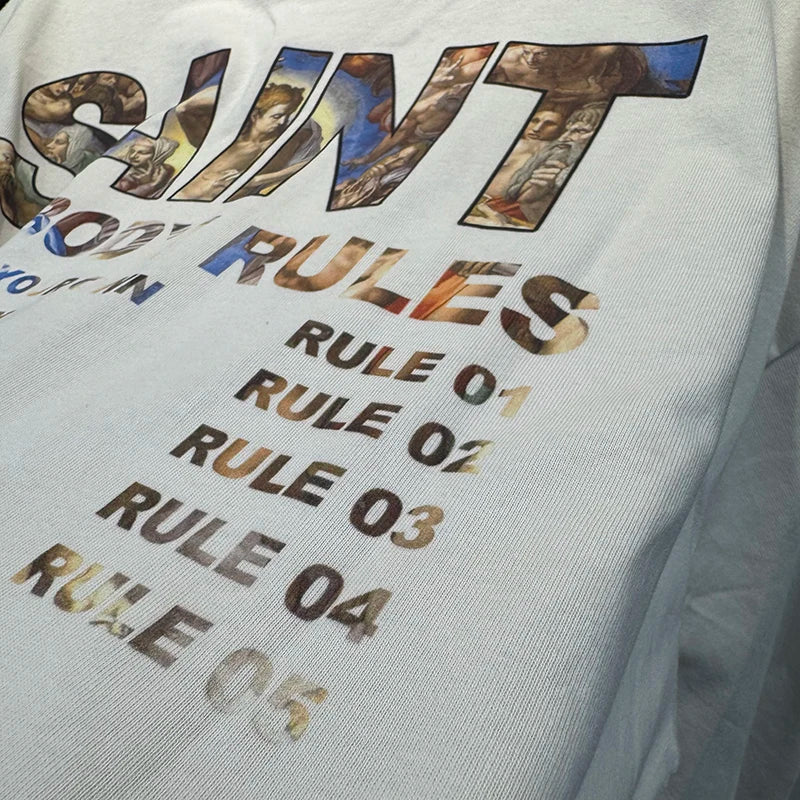 Gradient Color Letter SAINT Retro Washed Oversized T Shirt High Quality Japan Style Fashion Long Sleeve Tees