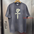 Retro Grey Saint Pure Cotton Cross-shaped Fist Microphone Pattern Print Men T Shirt