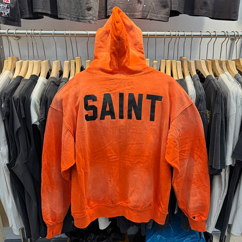 Orange Series Saint Hoodies High Quality Pure Cotton Vintage Casual Fashion Men Women Autumn Winter Coat